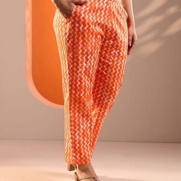 Orange & White Printed Kurta Set with Trousers & Dupatta – Cotton Blend S-2XL - Picture 7 of 7